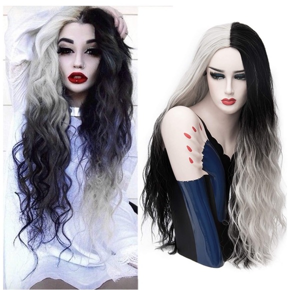 26” ?‍♀️BLACK & SILVERISH GREY SPLIT DYE Bang Wig main image 6